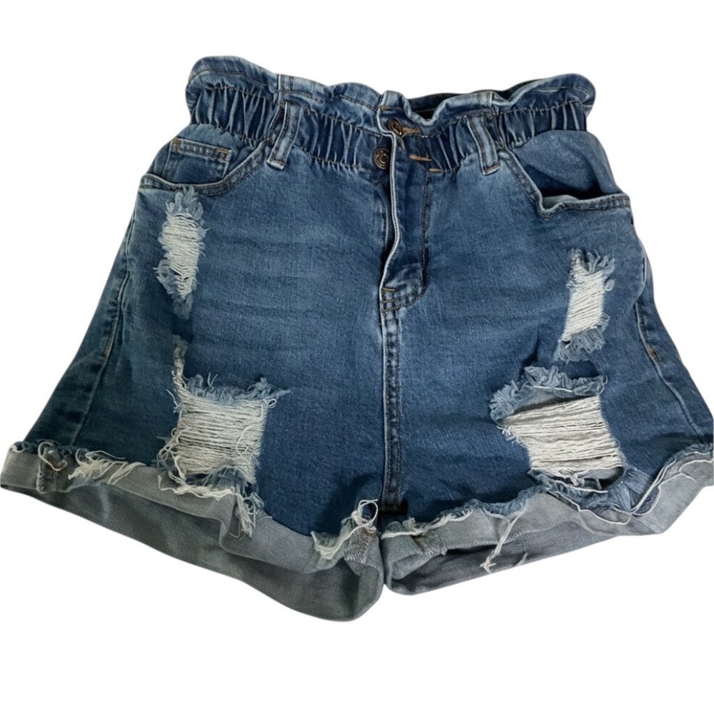Great Smoky Los Angeles Distressed Paperbag Denim Shorts Medium Wash GSH4780 M